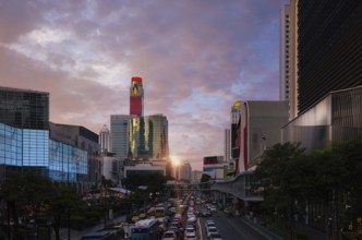 Thailand, Bangkok downtown business and financial district panoramic skyline