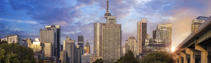 Scenic panorama of Toronto financial district skyline in the city downtown
