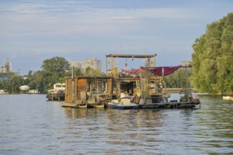 Boats anchored in the Rummelsburger Bucht, Spree, Berlin, Germany