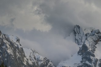Rising clouds and detailed view of the Sorapis mountain group, Punta Sorapiss, Dolomites, South