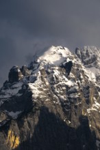 Atmospheric detailed view of the Sorapis mountain group in the evening light, Punta Sorapiss,