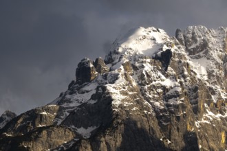 Atmospheric detailed view of the Sorapis mountain group in the evening light, Punta Sorapiss,