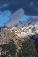 Atmospheric detailed view of the Sorapis mountain group in the evening light, Punta Sorapiss,