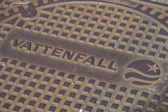Logo Vattenfall, manhole cover, Berlin, Germany