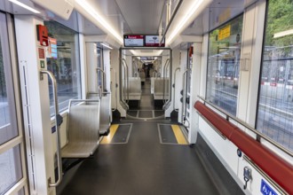 Interior of the Stadler Tramlink tram operated by Bernmobil in Bern, Switzerland