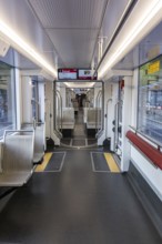 Interior of the Stadler Tramlink tram operated by Bernmobil in Bern, Switzerland