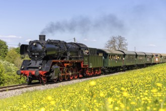 Fiery Elias steam train on the Strohgäubahn steam railway railway steam locomotive in Weissach,