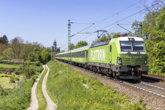 Flixtrain long-distance railway train from Flix in Bruchsal, Germany