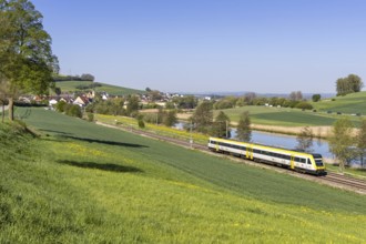 DB Regio regional train on the Black Forest railway in Geisingen, Germany