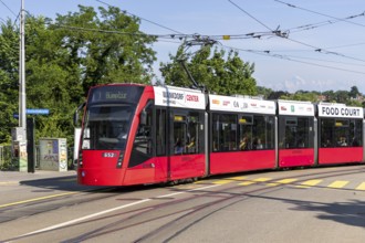 Tram of the Bernmobil type Siemens Combino at Casinoplatz in Bern, Switzerland