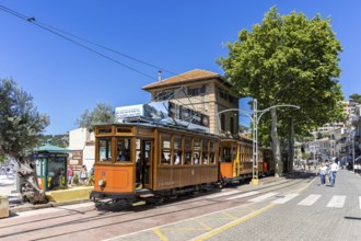 Historic tram Tranvia de Soller public transport public transport on Majorca at the railway station