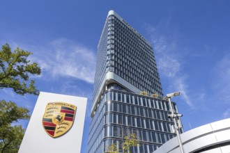 Porsche Design Tower high-rise and Porsche Centre Autohaus am Pragsattel in Stuttgart, Germany