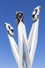 Porsche 911 cars artwork at the headquarters at Porscheplatz in Stuttgart-Zuffenhausen in