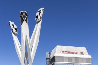 Porsche 911 cars artwork at the headquarters at Porscheplatz in Stuttgart-Zuffenhausen in