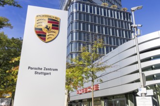 Porsche Design Tower high-rise and Porsche Centre Autohaus am Pragsattel in Stuttgart, Germany