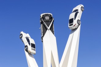 Porsche 911 cars artwork at the headquarters at Porscheplatz in Stuttgart-Zuffenhausen in