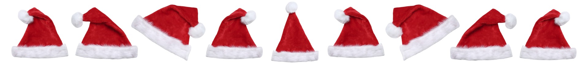 Christmas with Santa hats Santa hats Father Christmas in a row banner cropped against a white