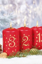 Third 3rd Advent candle for Christmas Christmas card in winter with copy space Copyspace in