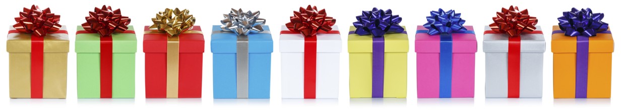 Colourful Christmas gifts Christmas birthday gifts banner gift isolated in front of a white