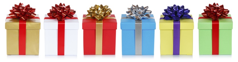 Colourful Christmas gifts Christmas birthday gifts isolated in front of a white background in
