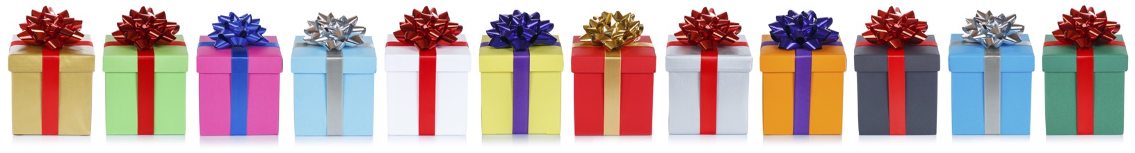 Lots of colourful Christmas gifts Christmas birthday gifts banner gift isolated against a white