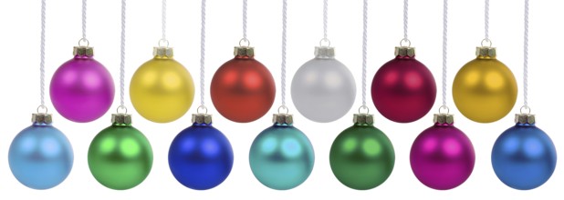 Christmas baubles with Christmas decorations colours decoration hanging clipping isolated cropped