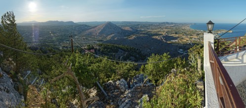 Panoramic view over the Mediterranean landscape of Kolymbia and Faliraki with mountains, coast and