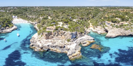 Aerial view beach Cala Llombards on the island Majorca panorama from above in the Mediterranean Sea