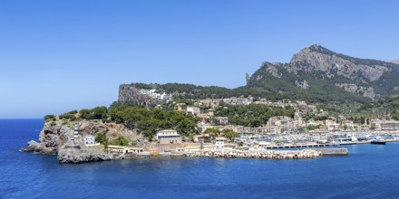 Port de Soller on Majorca holiday by the sea travel mountains landscape panorama in Port de Sóller,