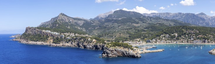 Port de Soller in Majorca panoramic seaside holiday travel mountains landscape in Port de Sóller,