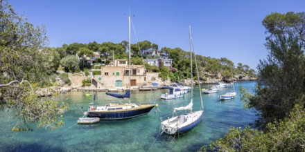 Bay of Cala Figuera on Majorca with boats holiday by the sea panoramic trip in Cala Figuera, Spain