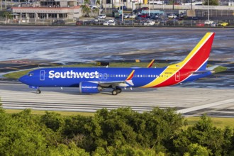 A Boeing 737 MAX 8 aircraft of Southwest Airlines with the registration number N8838Q at San Juan