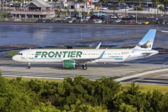 An Airbus A321neo aircraft of Frontier Airlines with the registration N629FR at San Juan Airport,