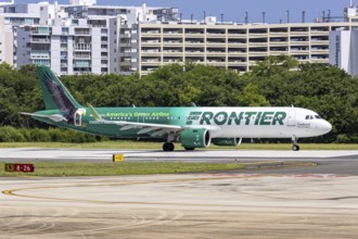 An Airbus A321neo aircraft of Frontier Airlines with the registration number N603FR at San Juan
