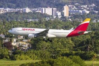 An Iberia Airbus A330-200 aircraft with the registration EC-MNK at San Juan Airport, Puerto Rico