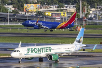 An Airbus A321neo aircraft of Frontier Airlines with the registration N629FR at San Juan Airport,