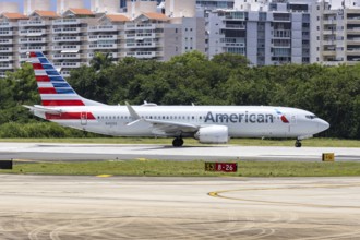 An American Airlines Boeing 737 MAX 8 aircraft with the registration number N302SS at San Juan