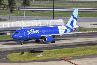A JetBlue Airways Airbus A320 aircraft with the registration number N558JB at San Juan Airport,