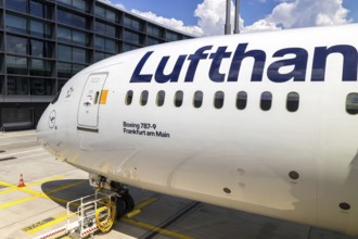 A Lufthansa Boeing 787-9 Dreamliner aircraft with the registration D-ABPD at Munich Airport,