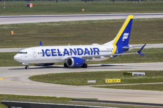 A Boeing 737 MAX 8 aircraft of Icelandair with the registration TF-ICJ at Munich Airport, Germany