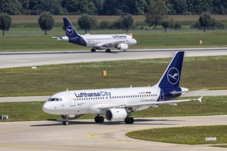 A Lufthansa City Airbus A319 aircraft with the registration D-ASTX at Munich Airport, Germany