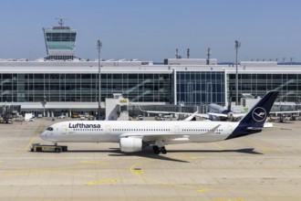 A Lufthansa Airbus A350-900 aircraft with the registration D-AIVC at Munich Airport, Germany