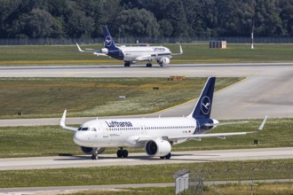 A Lufthansa Airbus A320neo aircraft with the registration D-AINL at Munich Airport, Germany