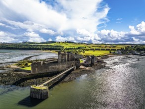 Blackness Castle over Forth Estuary from a drone, Blackness, Scotland, United Kingdom