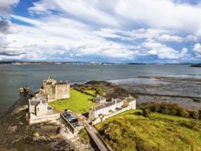 Blackness Castle over Forth Estuary from a drone, Blackness, Scotland, United Kingdom