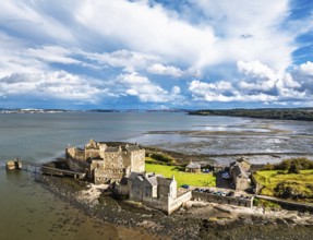 Blackness Castle over Forth Estuary from a drone, Blackness, Scotland, United Kingdom