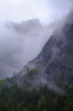 Fog, rain clouds between rocks, Gramai Alm, Karwendel, near Pertisau, Tyrol, Austria