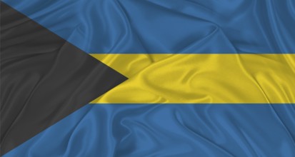 Flag of Bahamas with cloth texture. Close up of Bahamas flag waving