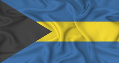 Realistic Bahamas flag waving. Close up of flag of Bahamas with cloth texture