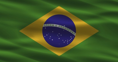 Brazil flag with fabric texture. Realistic flag of Brazil waving
